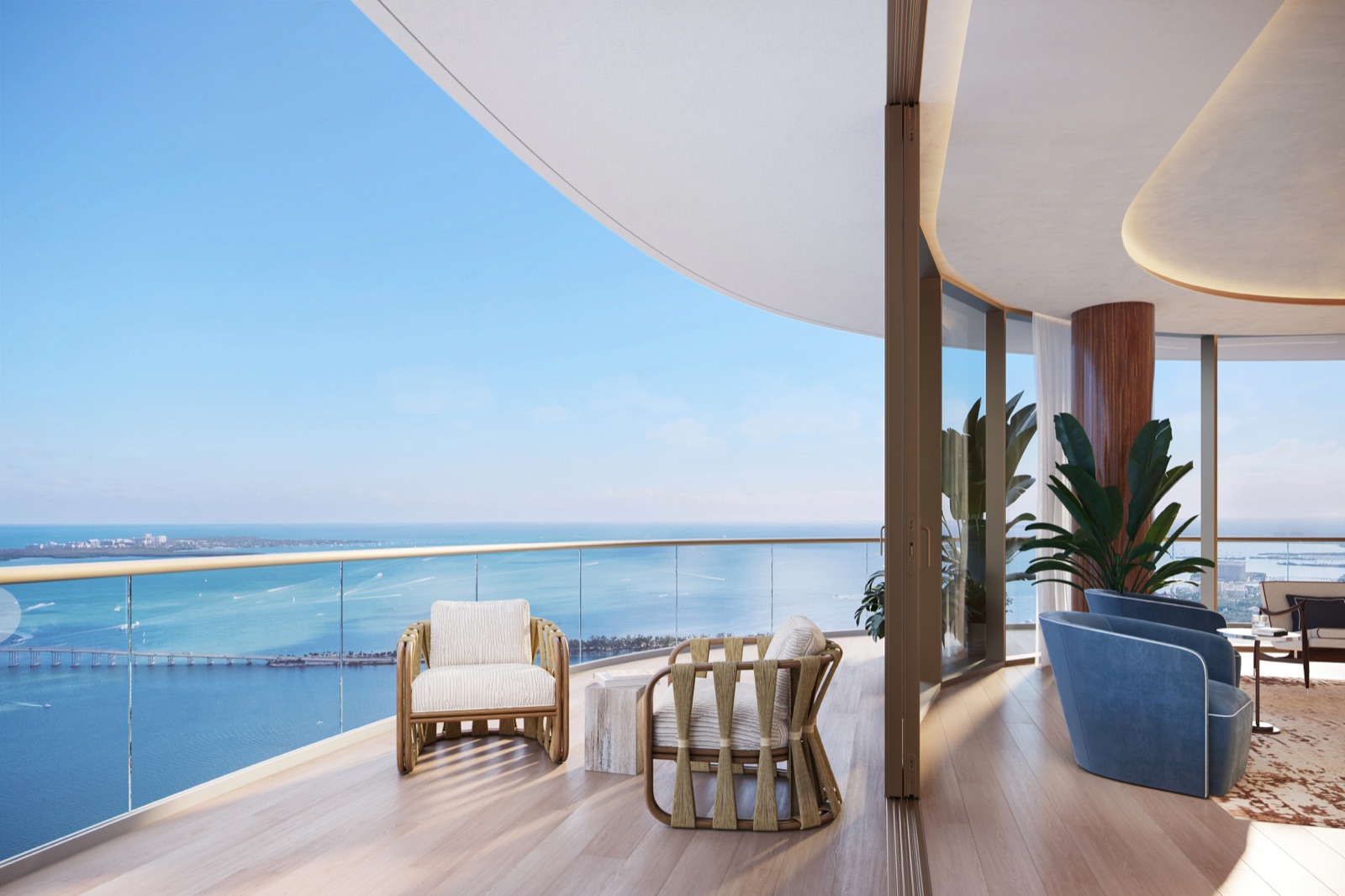 Private terrace overlooking Biscayne Bay and the Miami skyline.